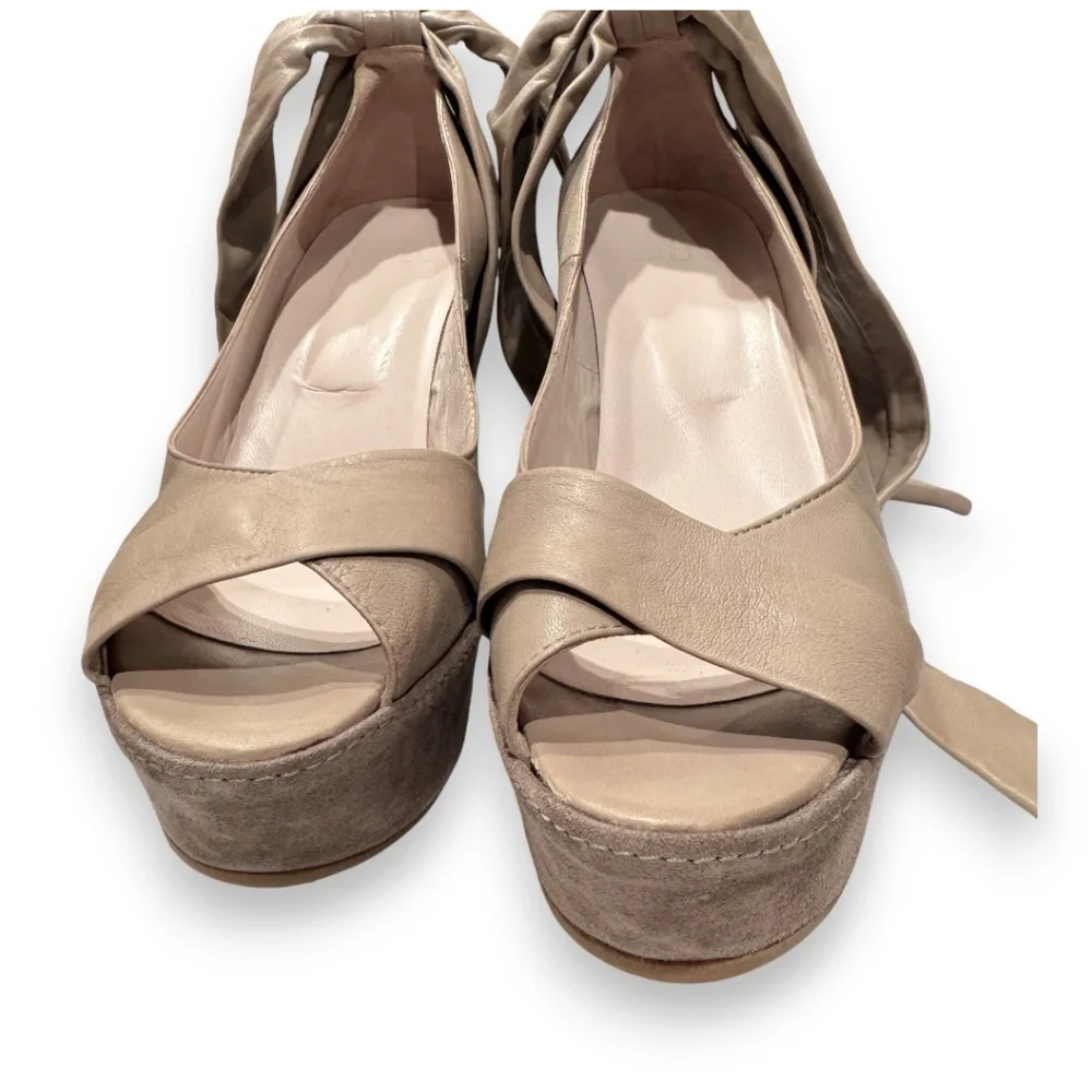 KOOBA Taupe leather wrap ankle wedge sandals platform heels size 9